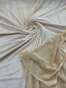 Power Mesh Polyester Rhinestone Fabric - Champagne - 4 Way Stretch Power Mesh Fabric Crystal Stones By Yard