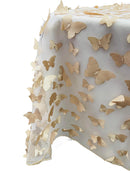 3D Butterfly Tablecloth - Champagne - 52" x 102" Inches 3D Butterfly Sheer Mesh Tablecloth