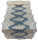 21" Floral Lace Metallic Design Table Runner - Champagne - Floral Runner for Event Decor Sold By The Yard