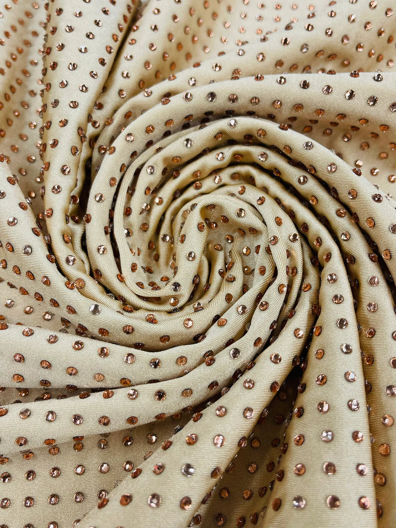 Solid Color Rhinestone Fabric - Brown - 4 Way Stretch Soft Solid Color