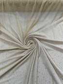 Power Mesh Polyester Rhinestone Fabric - Champagne - 4 Way Stretch Power Mesh Fabric Crystal Stones By Yard