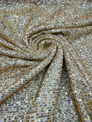 Mille Striped Stretch Sequins - Champagne - 4 Way Stretch Spandex Sequins Striped Fabric By The Yard