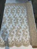 Lace Sequins Fabric - Corded Flower Embroidery Design Mesh Fabric - 25 Yard Roll