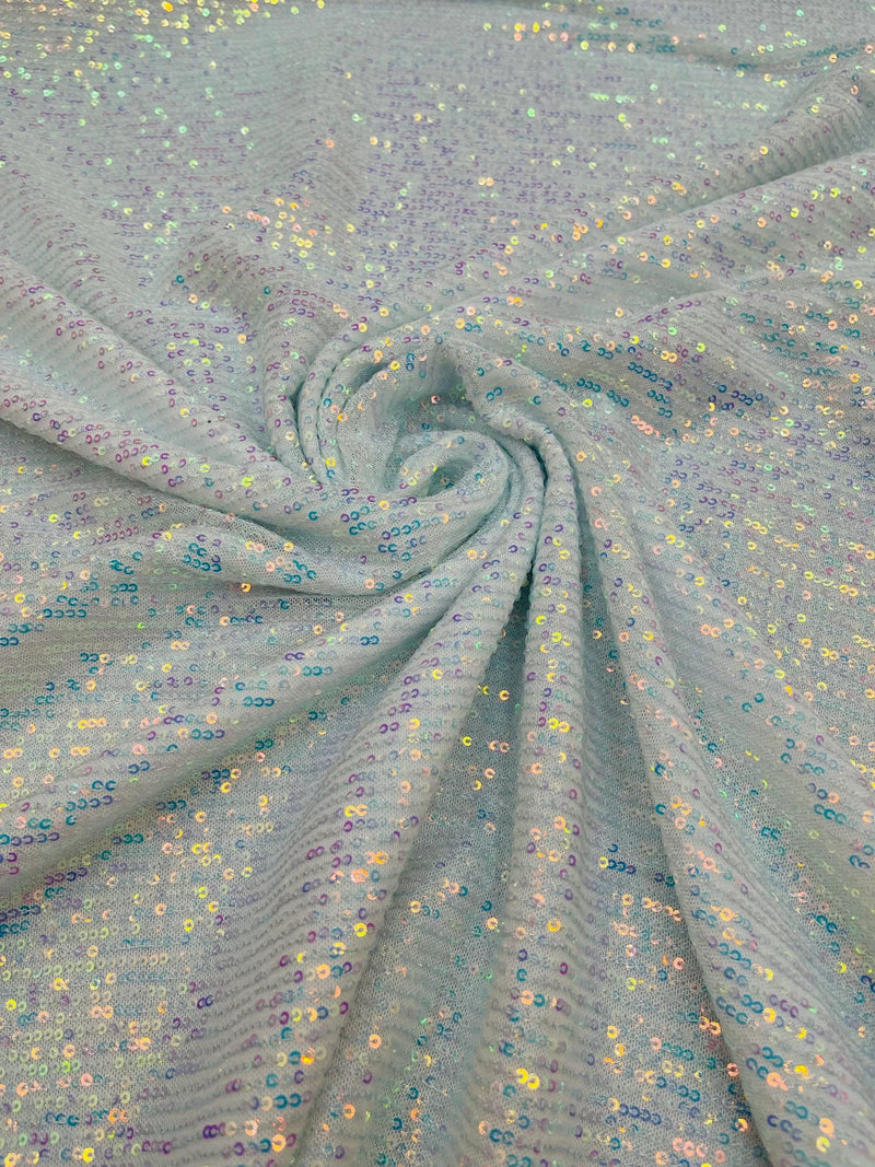 Mille Striped Stretch Sequins - Clear Iridescent - 4 Way Stretch Spandex Sequins Striped Fabric By The Yard
