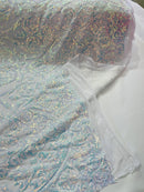 Damask Decor Sequins - Clear Iridescent - 4 Way Stretch Design High Quality Fabric By Yard