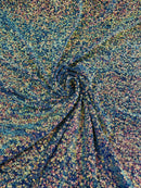 Sequins Velvet Seashell Design - Clear Iridescent on Gray - Velvet Fabric with Special Sequins Sold By Yard