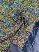 Sequins Velvet Seashell Design - Clear Iridescent on Gray - Velvet Fabric with Special Sequins Sold By Yard