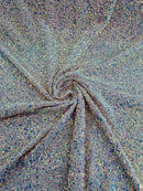 Sequins Velvet Seashell Design - Clear Iridescent on Pink - Velvet Fabric with Special Sequins Sold By Yard