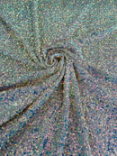 Sequins Velvet Seashell Design - Clear Iridescent on  Taupe - Velvet Fabric with Special Sequins Sold By Yard