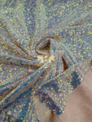 Mini Glitz Sequins - Clear Iridescent - 4 Way Stretch Mini Glitz Sequins on Mesh Fabric Sold By Yard