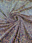 Sequins Velvet Seashell Design - Clear Iridescent on Dusty Rose - Velvet Fabric with Special Sequins Sold By Yard