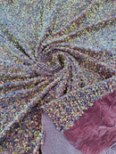 Sequins Velvet Seashell Design - Clear Iridescent on Dusty Rose - Velvet Fabric with Special Sequins Sold By Yard