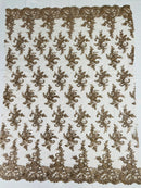 Lace Flower Cluster Fabric - Embroidered Flower With Sequins on a Mesh Lace Fabric - 25 Yard Roll