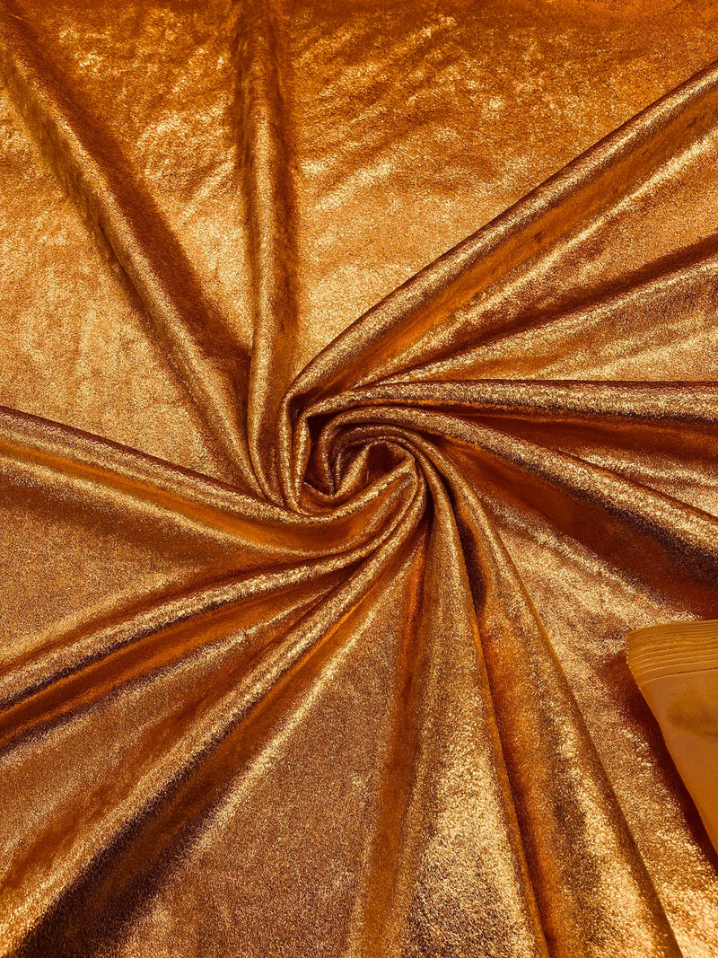 Foiled Stretch Velvet - Copper - 4 Way Stretch Velvet Foil Fabric - 60'' Wide Sold By The Yard