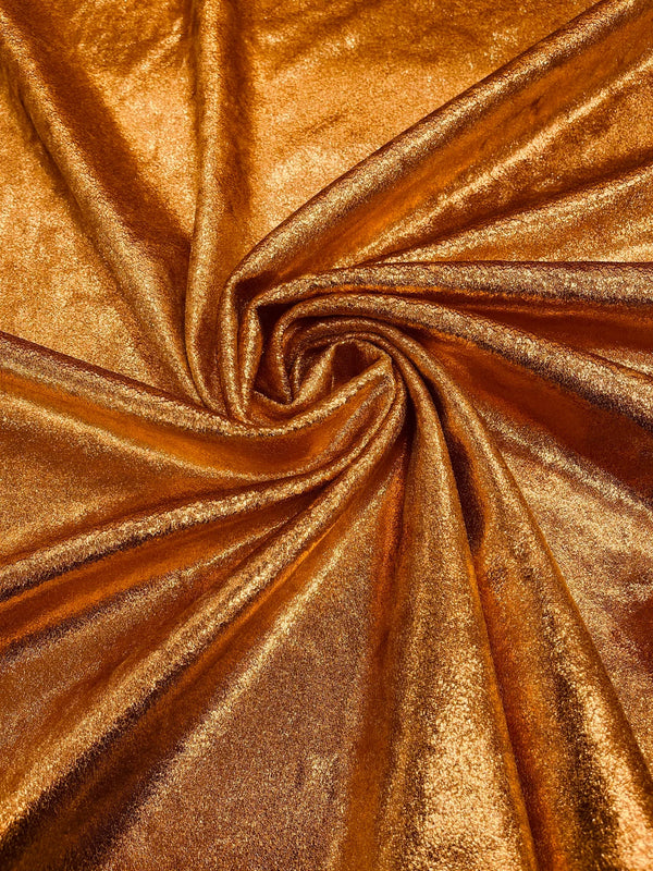 Foiled Stretch Velvet - Copper - 4 Way Stretch Velvet Foil Fabric - 60'' Wide Sold By The Yard