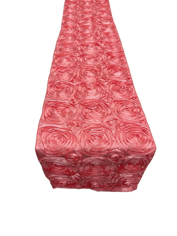 Satin Rosette Table Runner - Coral - 12" x 90" Floral Design Event Decor Table Runner