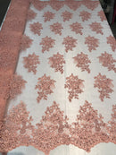 Flower Lace Fabric - Floral Clusters Embroidered Lace Mesh Fabric - 25 Yard Roll