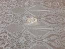 Sequins - White on Nude Mesh - 4 Way Stretch Fancy Fabric Embroidered On Mesh Sold By The Yard