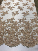 Champagne Beaded Bridal Lace, Sold By The Yard Embroidered Floral Wedding Beaded Fabric with Sequin