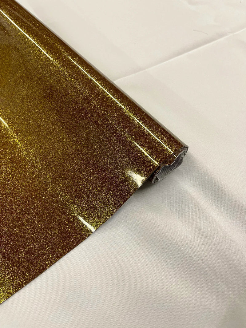 Vinyl Fabric - Dark Gold Shiny Sparkle Glitter Leather PVC - Upholstery By The Yard