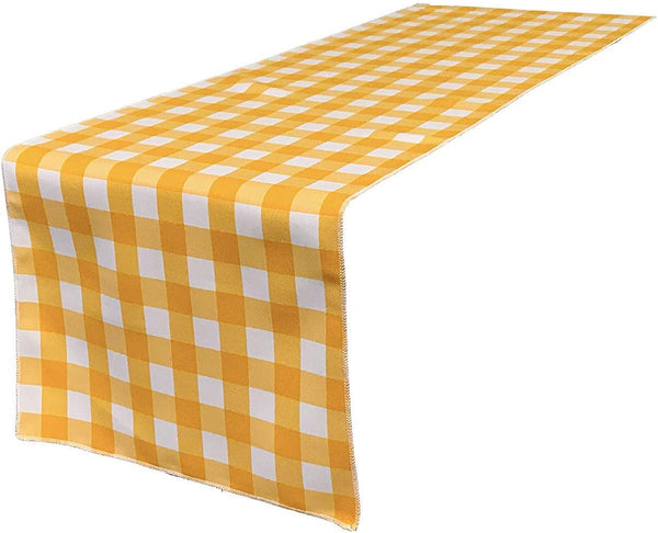12" Checkered Table Runner - Dark Yellow / White - High Quality Polyester Poplin Fabric Table Runners (Pick Size)