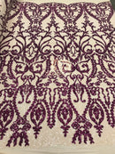 Two Tone Sequins - Magenta / Nude - 4 Way Stretch Fancy Design Mesh Fabric Sold By The Yard