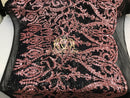 Two Tone Sequins - Pink / Black - 4 Way Stretch Fancy Design Mesh Fabric Sold By The Yard