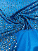 Bandana Print Fabrics - Dark Turquoise - Lycra Spandex Bandana Fabric Sold By The Yard