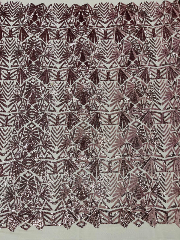 Geometric Fashion Design Sequin - Dusty Pink - Fancy Sequins Design on Mesh By Yard