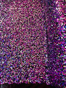 Multi-Color Sequins Mesh - Dusty Rose / Silver - Shiny Sequins Design on Spandex Mesh Fabric By Yard