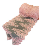 Flower Cluster Lace Sequins Table Runner - Dusty Rose - Floral Lace Table Runner Sold By Yard