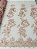 Floral 3D Rose Fabric - Dusty Rose - Embroided Rose Flower Design Fabric Sold by Yard