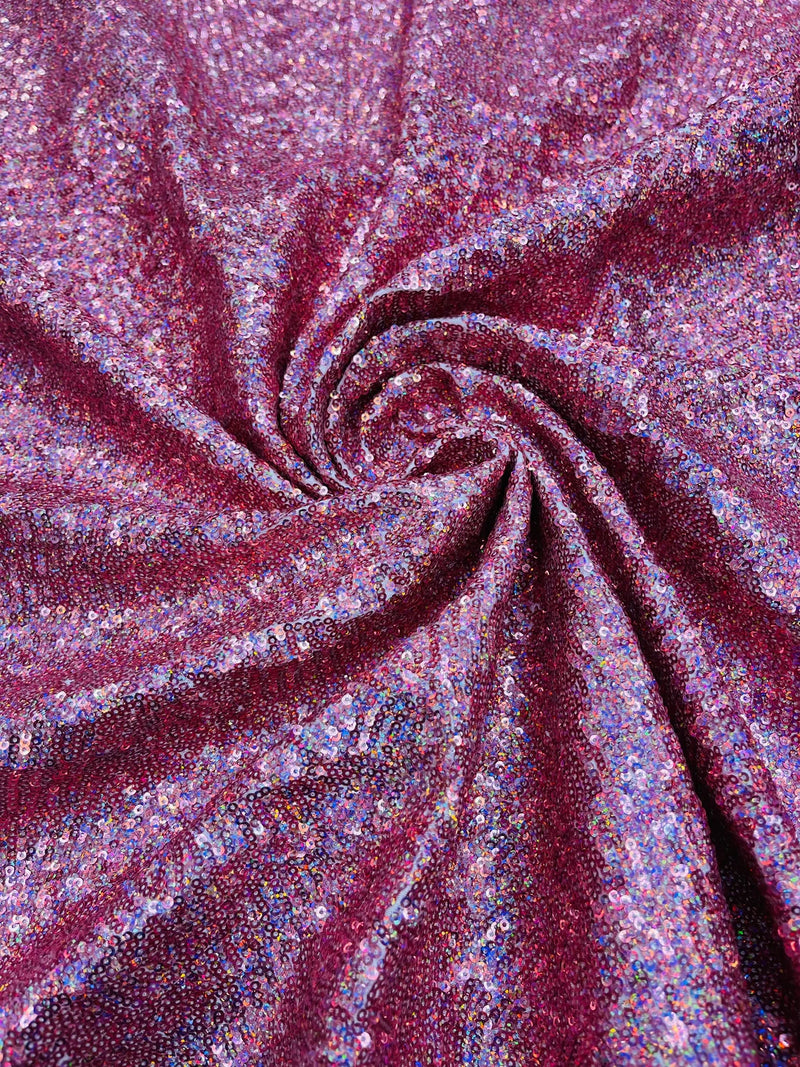 Mini Glitz Sequins Milliskin - Dusty Rose Holographic - 4 Way Stretch Milliskin Nylon Spandex Fabric Sold By Yard