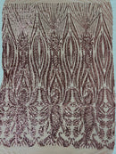 Paisley Sequin Fabric - Dusty Rose - Line Pattern 4 Way Stretch Elegant Fabric By The Yard