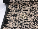 Two Tone Sequins - Black / Cream - 4 Way Stretch Fancy Design Mesh Fabric Sold By The Yard