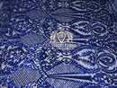 Sequins - Royal Blue - 4 Way Stretch Fancy Fabric Embroidered On Mesh Sold By The Yard