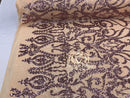 Two Tone Sequins - Dusty Rose/ Nude - 4 Way Stretch Fancy Design Mesh Fabric Sold By The Yard