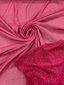 Power Mesh Polyester Rhinestone Fabric - Fuchsia - 4 Way Stretch Power Mesh Fabric Crystal Stones By Yard