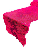 14" Metallic Floral Design Lace Table Runner - Fuchsia - Event Table Decor Runner Sold By Yard