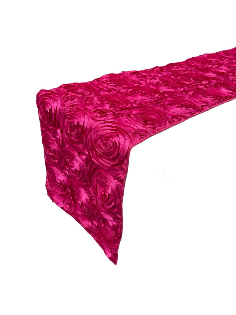Satin Rosette Table Runner - Fuchsia - 12" x 90" Floral Design Event Decor Table Runner
