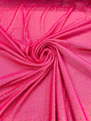 Power Mesh Polyester Rhinestone Fabric - Fuchsia - 4 Way Stretch Power Mesh Fabric Crystal Stones By Yard