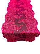 14" Metallic Floral Design Lace Table Runner - Fuchsia - Event Table Decor Runner Sold By Yard