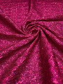 Mini Glitz Sequins Milliskin - Fuchsia Holographic on Coral - 4 Way Stretch Milliskin Nylon Spandex Fabric Sold By Yard