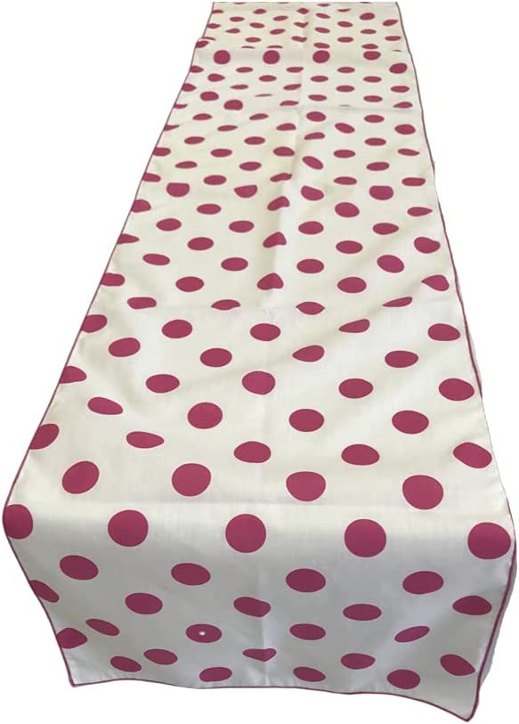 12" Polka Dot Table Runner - Fuchsia on White - High Quality Polyester Poplin Fabric Table Runners (Pick Size)