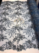 Beaded - Multi Color - Fancy Flower Design Sequins Fabric with Beads Sold By The Yard