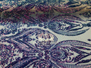Big Damask Sequins Fabric - Purple - 4 Way Stretch Damask Sequins Design Fabric By Yard