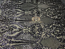 Sequins - Navy - 4 Way Stretch Fancy Fabric Embroidered On Mesh Sold By The Yard