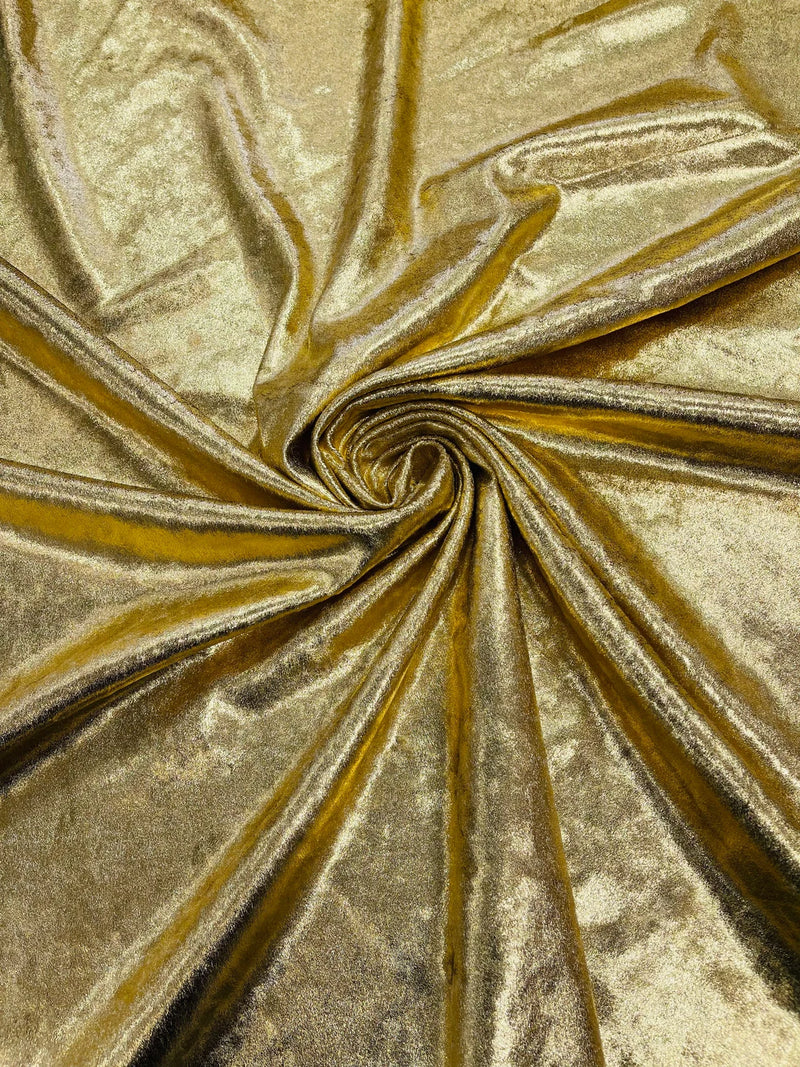 Foiled Stretch Velvet - Gold - 4 Way Stretch Velvet Foil Fabric - 60'' Wide Sold By The Yard