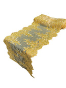 14" Metallic Flower Lace Table Runner - Gold - Floral Runner for Event Decor Sold By The Yard