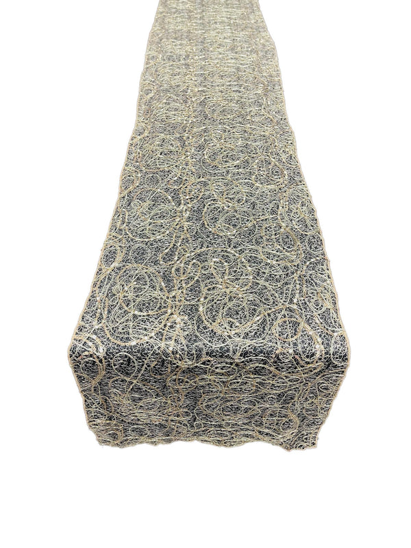 Lace Sequins Table Runner - Gold - 12" x 90" Lace Design Table Runner for Event Decor